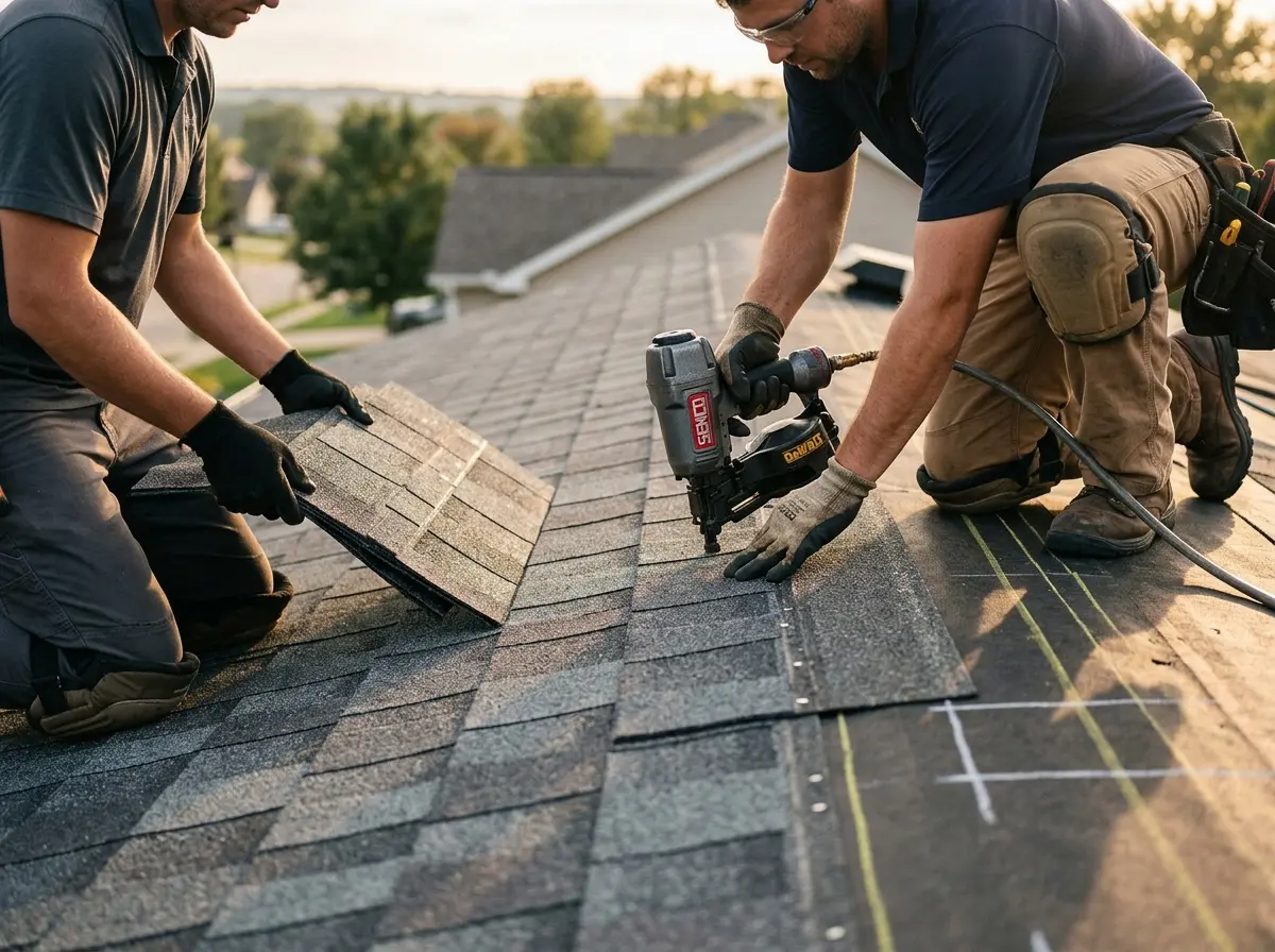 Professional roofer working on a residential roof in Daytona Beach Shores